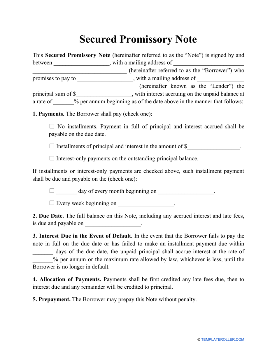 Secured Promissory Note Template Download Printable PDF Regarding Secured Promissory Note Template
