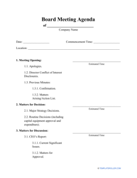Document preview: Board Meeting Agenda Template