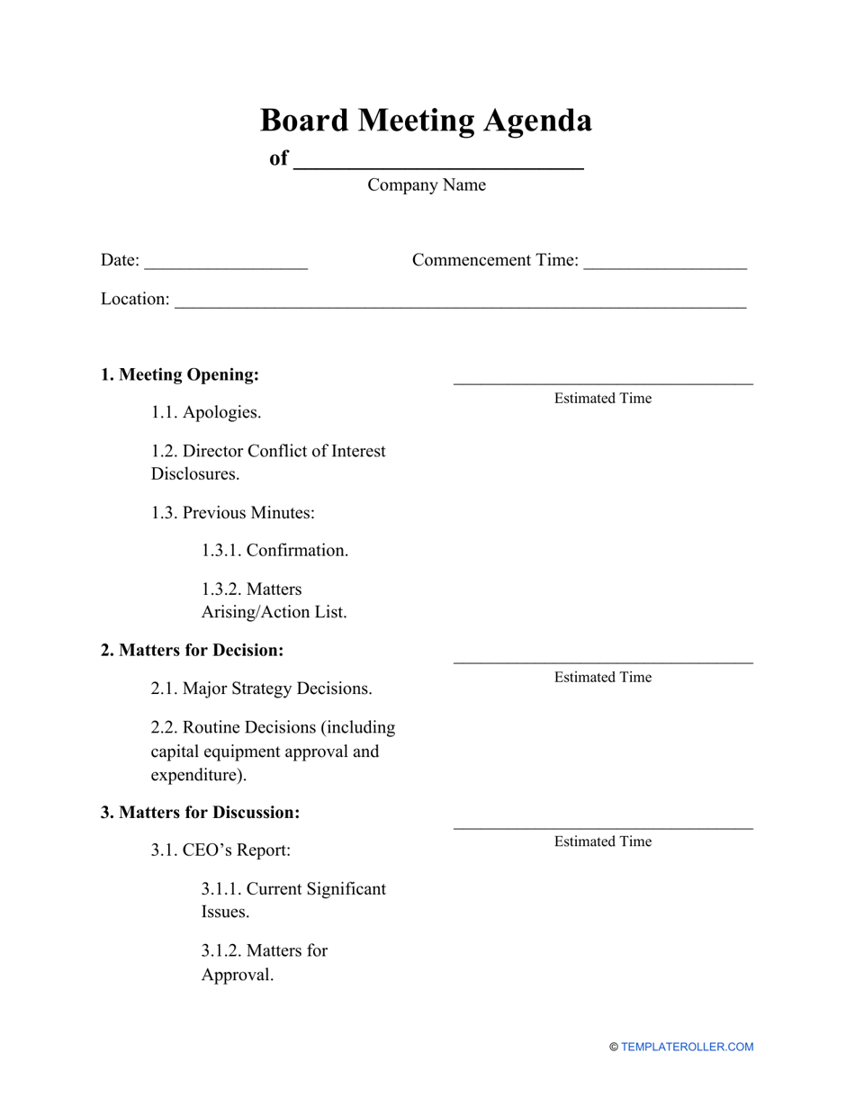 Board Meeting Agenda Template, Page 1