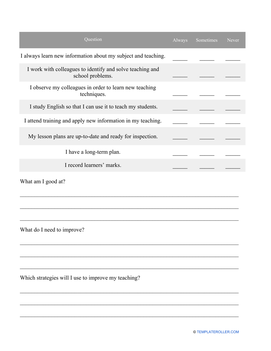 Teacher Self-evaluation Form - Fill Out, Sign Online and Download PDF ...