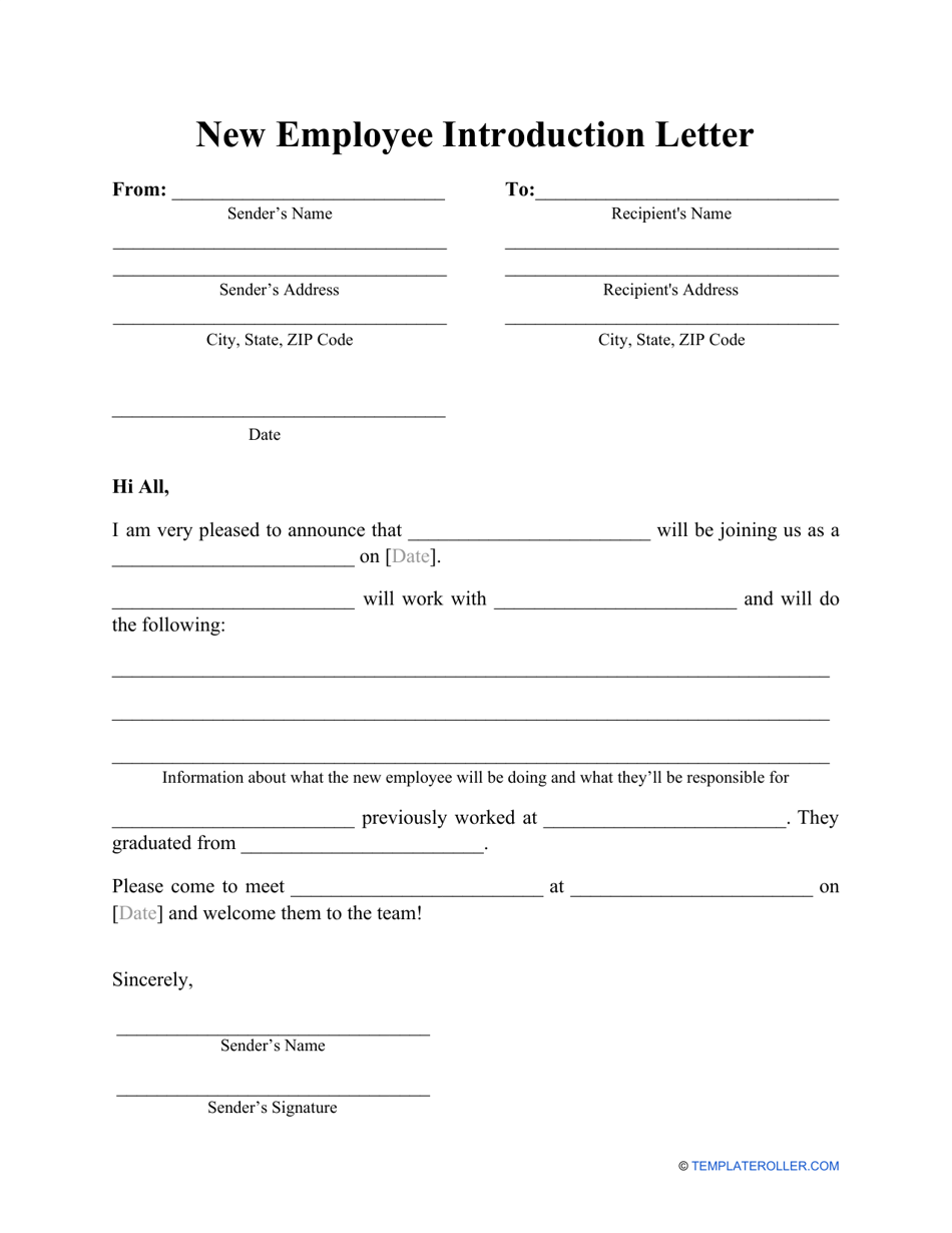 New Employee Introduction Letter Template, Page 1