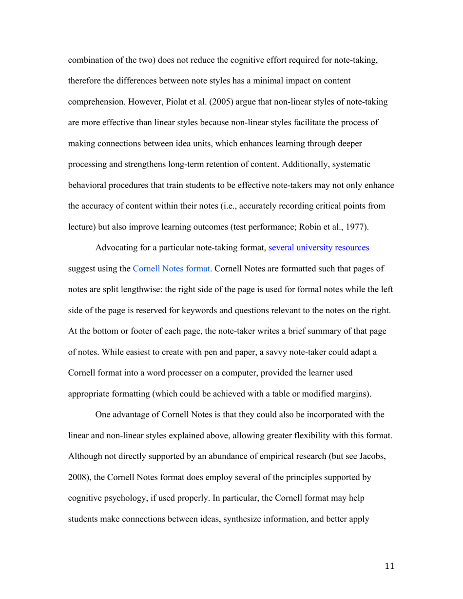 Notes on Note-Taking: Review of Research and Insights for Students and Instructors - Michael C. Friedman, Harvard University, Page 11