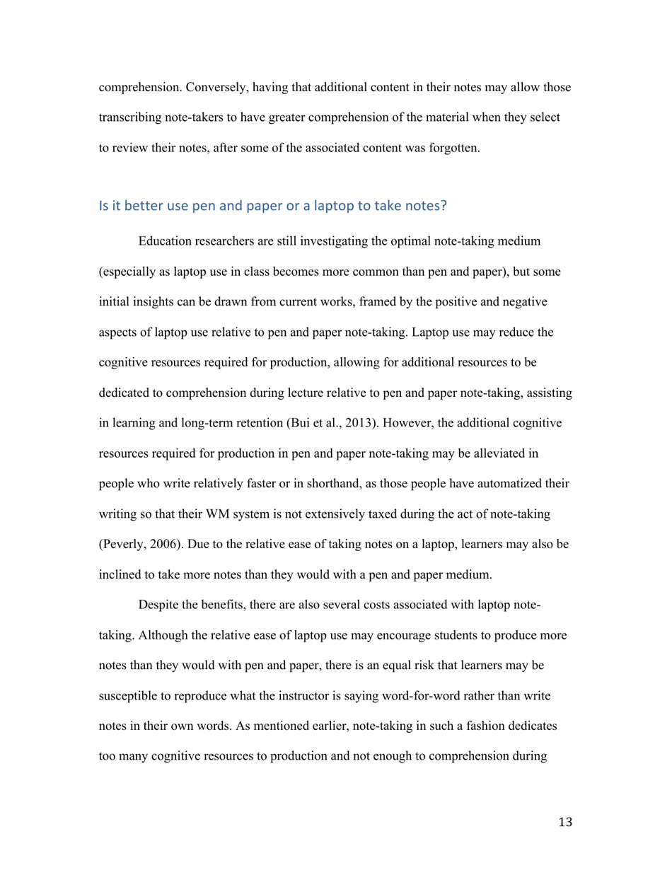 Notes on Note-Taking: Review of Research and Insights for Students and Instructors - Michael C. Friedman, Harvard University, Page 13
