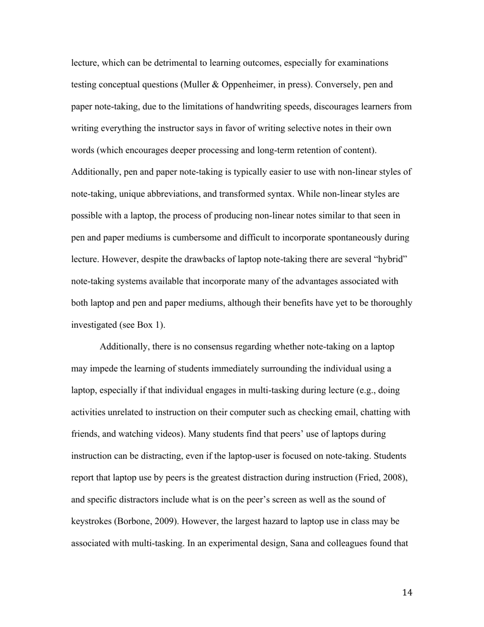 Notes on Note-Taking: Review of Research and Insights for Students and Instructors - Michael C. Friedman, Harvard University, Page 14