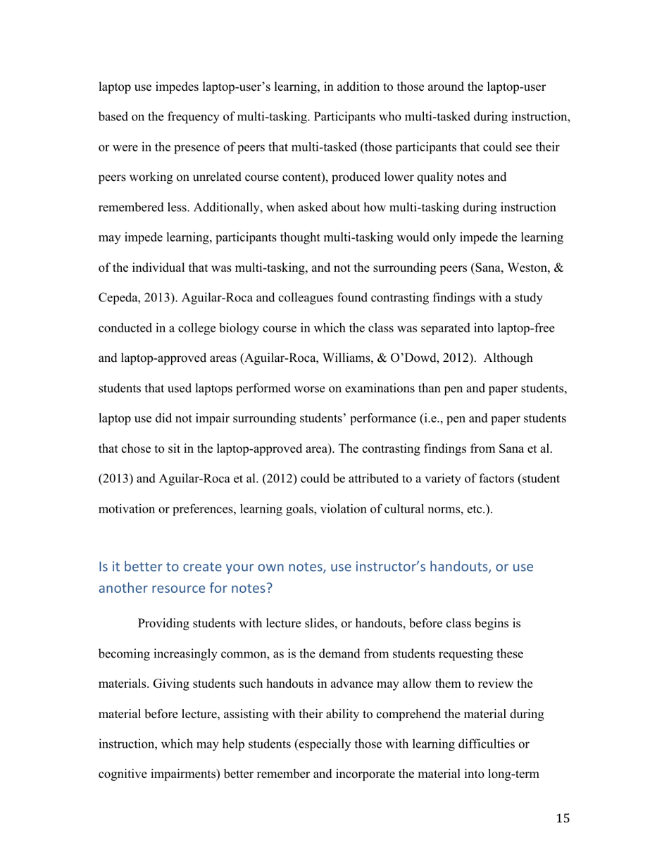 Notes on Note-Taking: Review of Research and Insights for Students and Instructors - Michael C. Friedman, Harvard University, Page 15