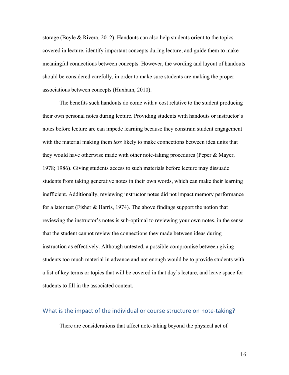 Notes on Note-Taking: Review of Research and Insights for Students and Instructors - Michael C. Friedman, Harvard University, Page 16
