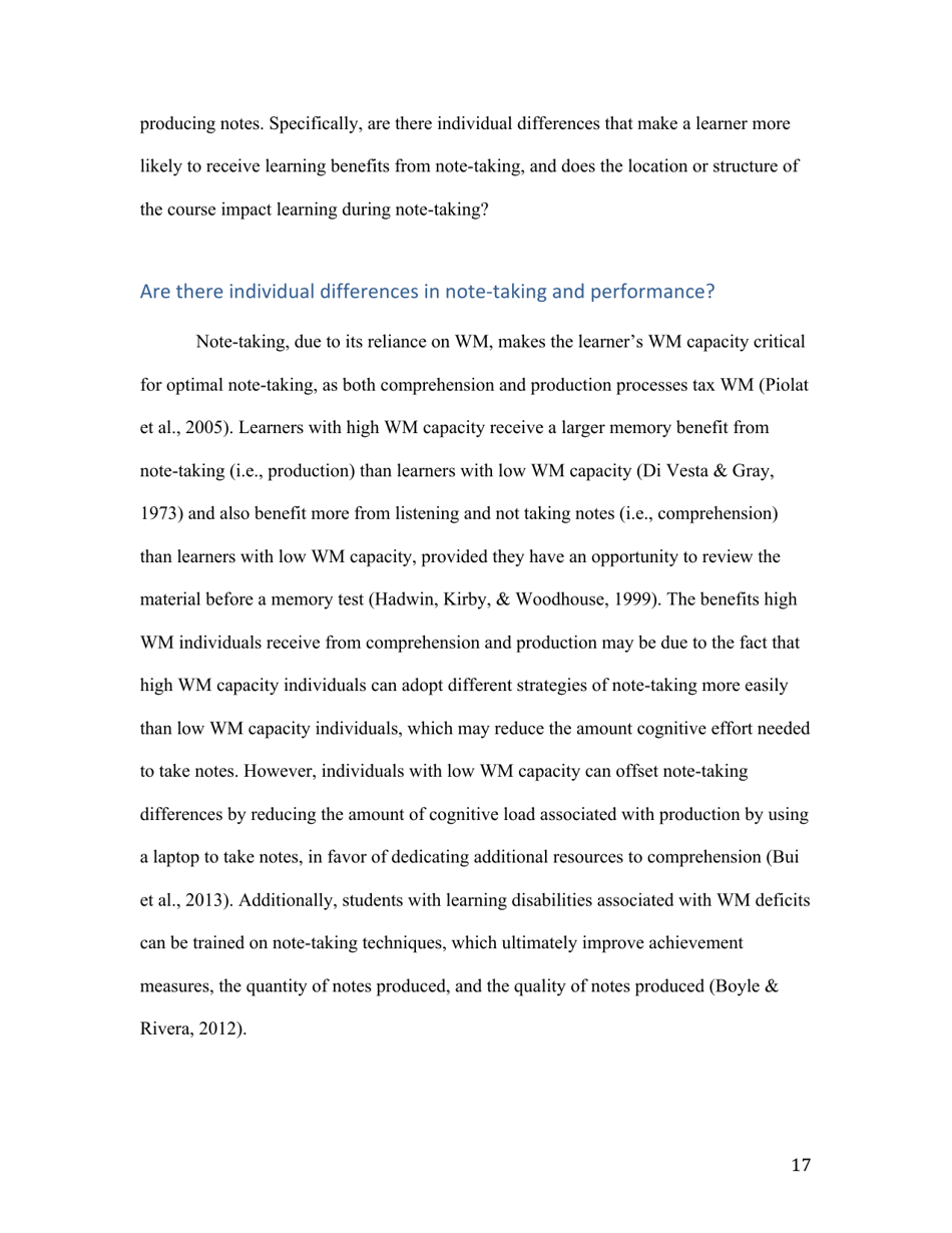 Notes on Note-Taking: Review of Research and Insights for Students and Instructors - Michael C. Friedman, Harvard University, Page 17