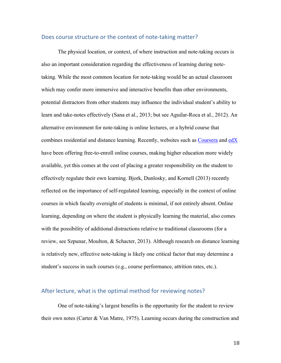 Notes on Note-Taking: Review of Research and Insights for Students and Instructors - Michael C. Friedman, Harvard University, Page 18