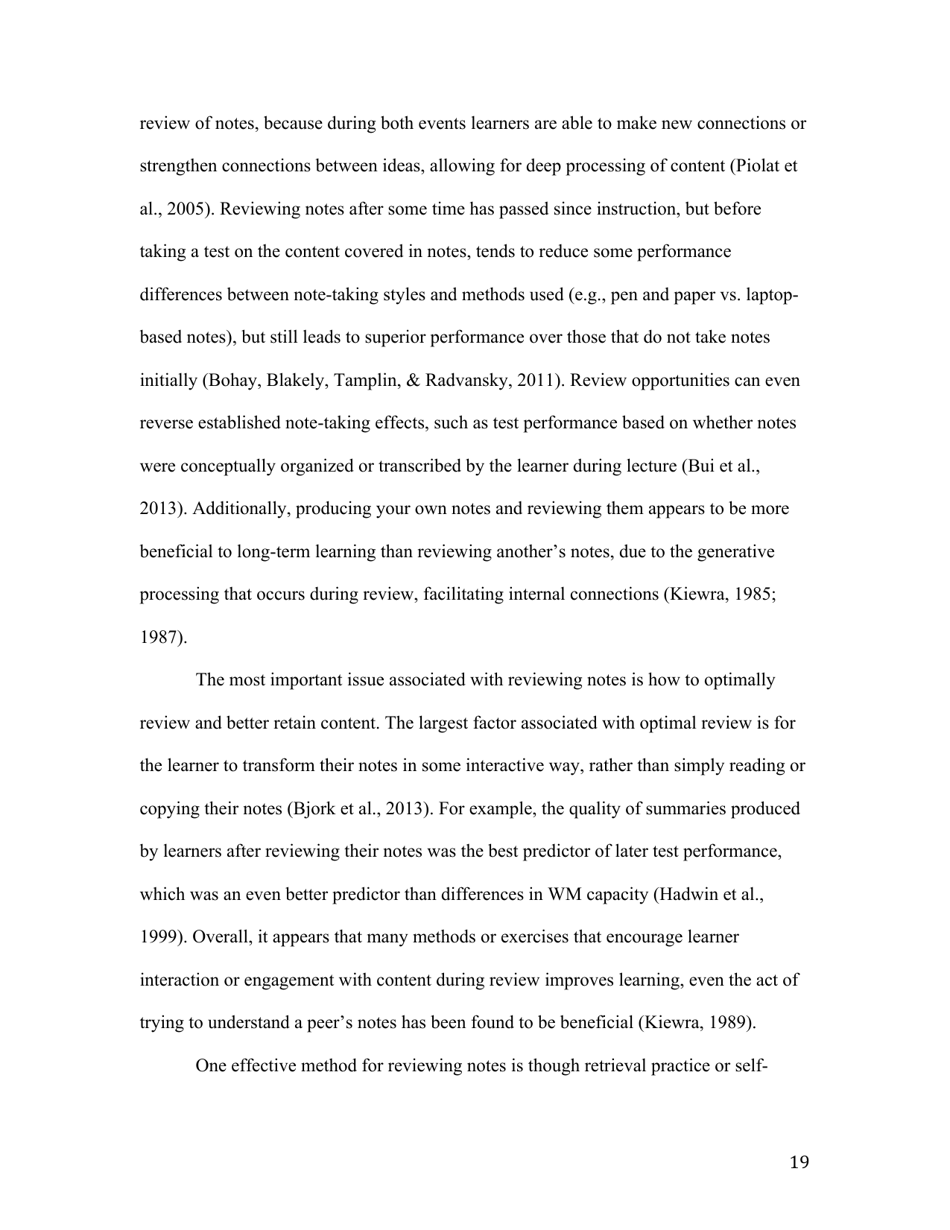 Notes on Note-Taking: Review of Research and Insights for Students and Instructors - Michael C. Friedman, Harvard University, Page 19