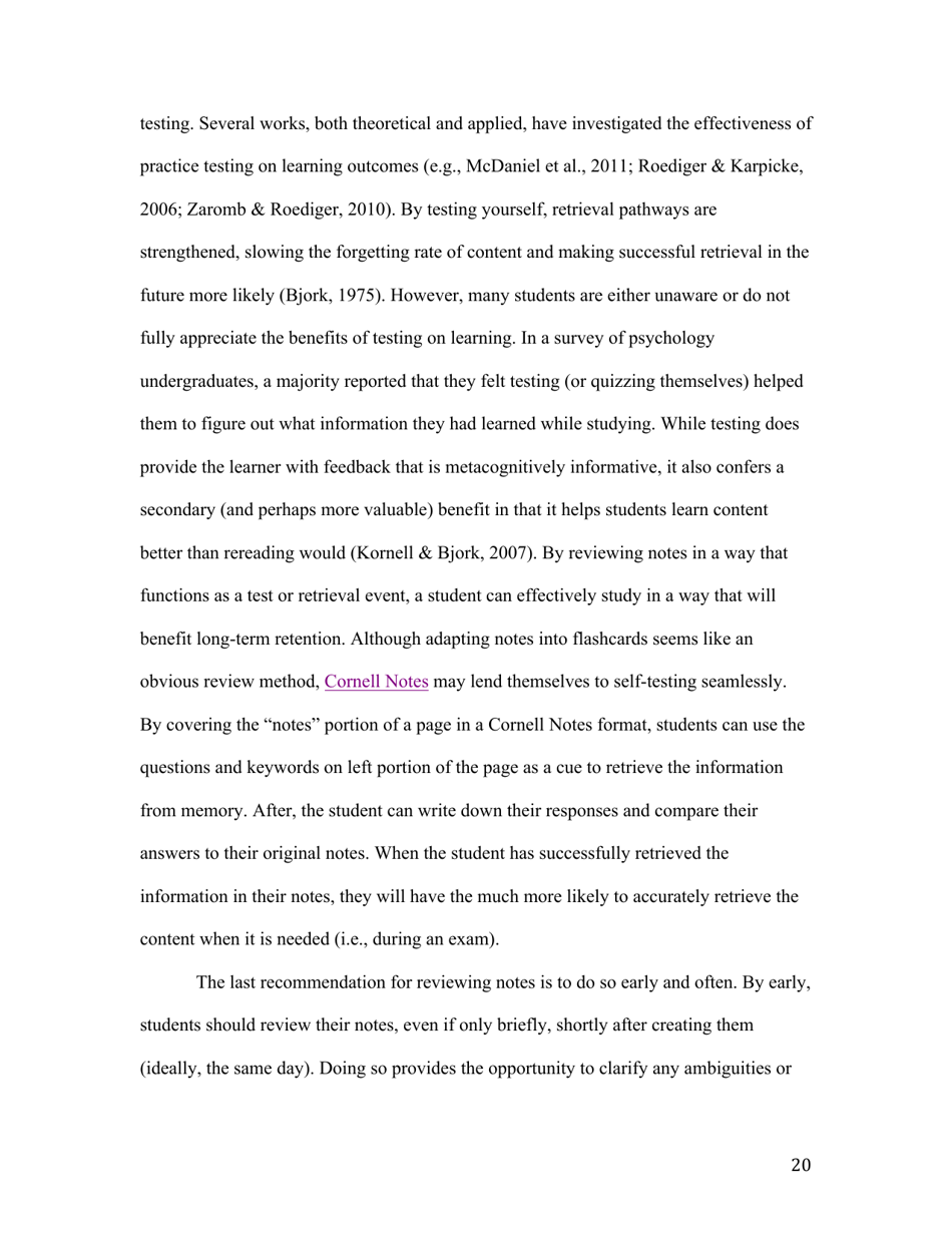 Notes on Note-Taking: Review of Research and Insights for Students and Instructors - Michael C. Friedman, Harvard University, Page 20