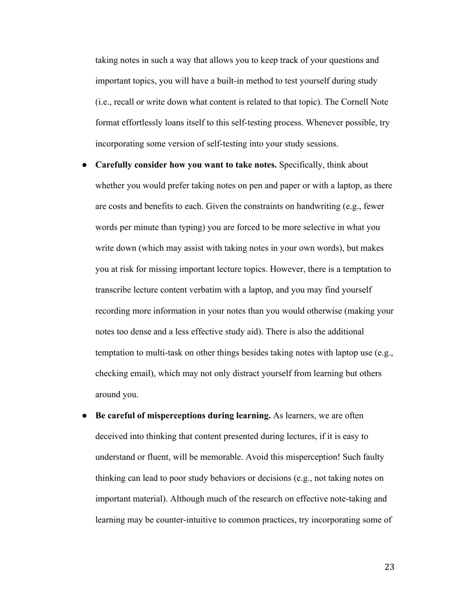 Notes on Note-Taking: Review of Research and Insights for Students and Instructors - Michael C. Friedman, Harvard University, Page 23