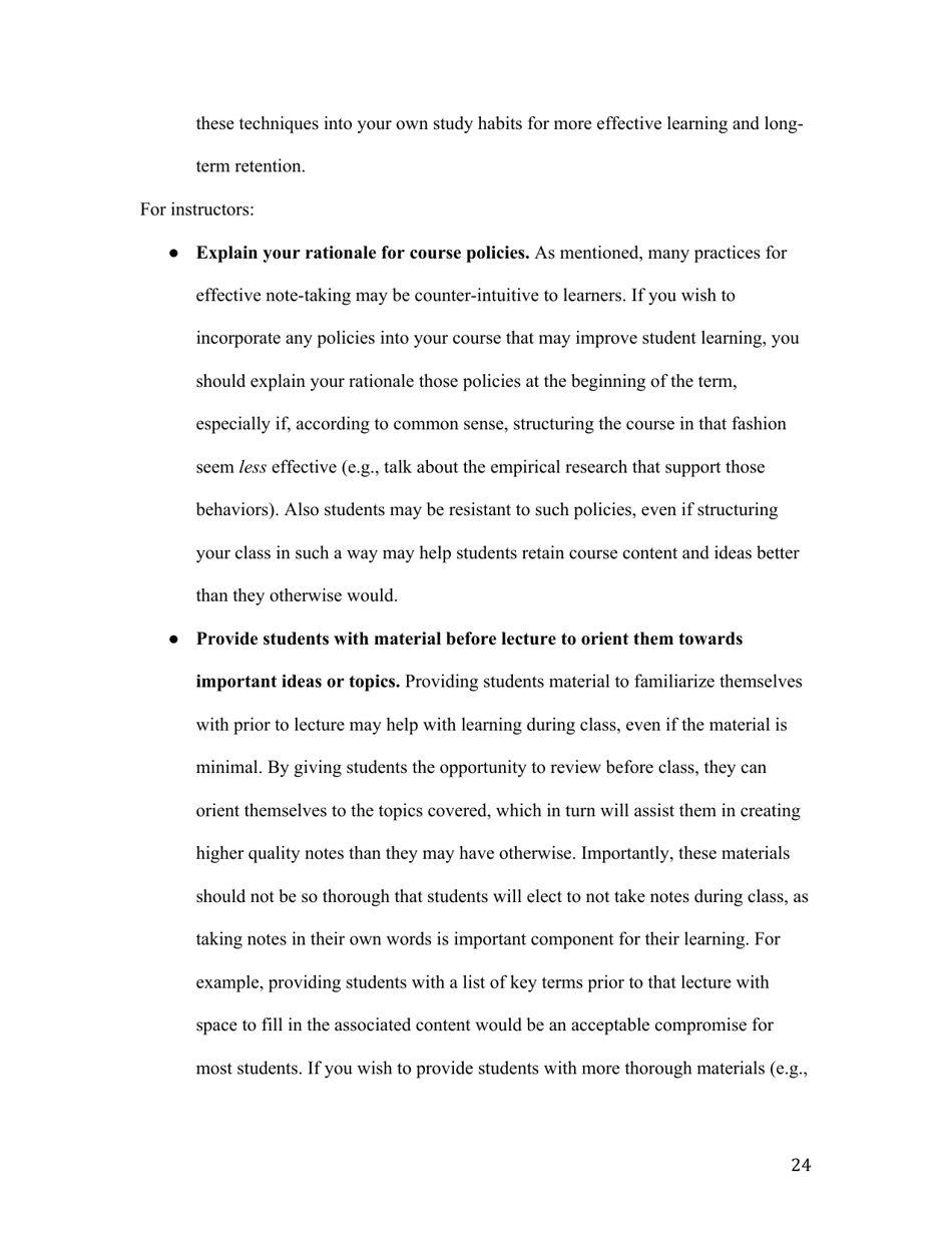Notes on Note-Taking: Review of Research and Insights for Students and Instructors - Michael C. Friedman, Harvard University, Page 24