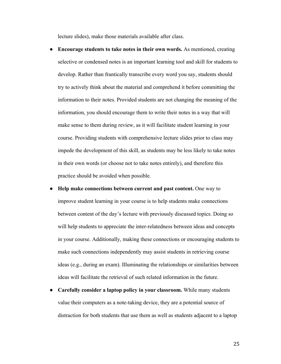 Notes on Note-Taking: Review of Research and Insights for Students and Instructors - Michael C. Friedman, Harvard University, Page 25