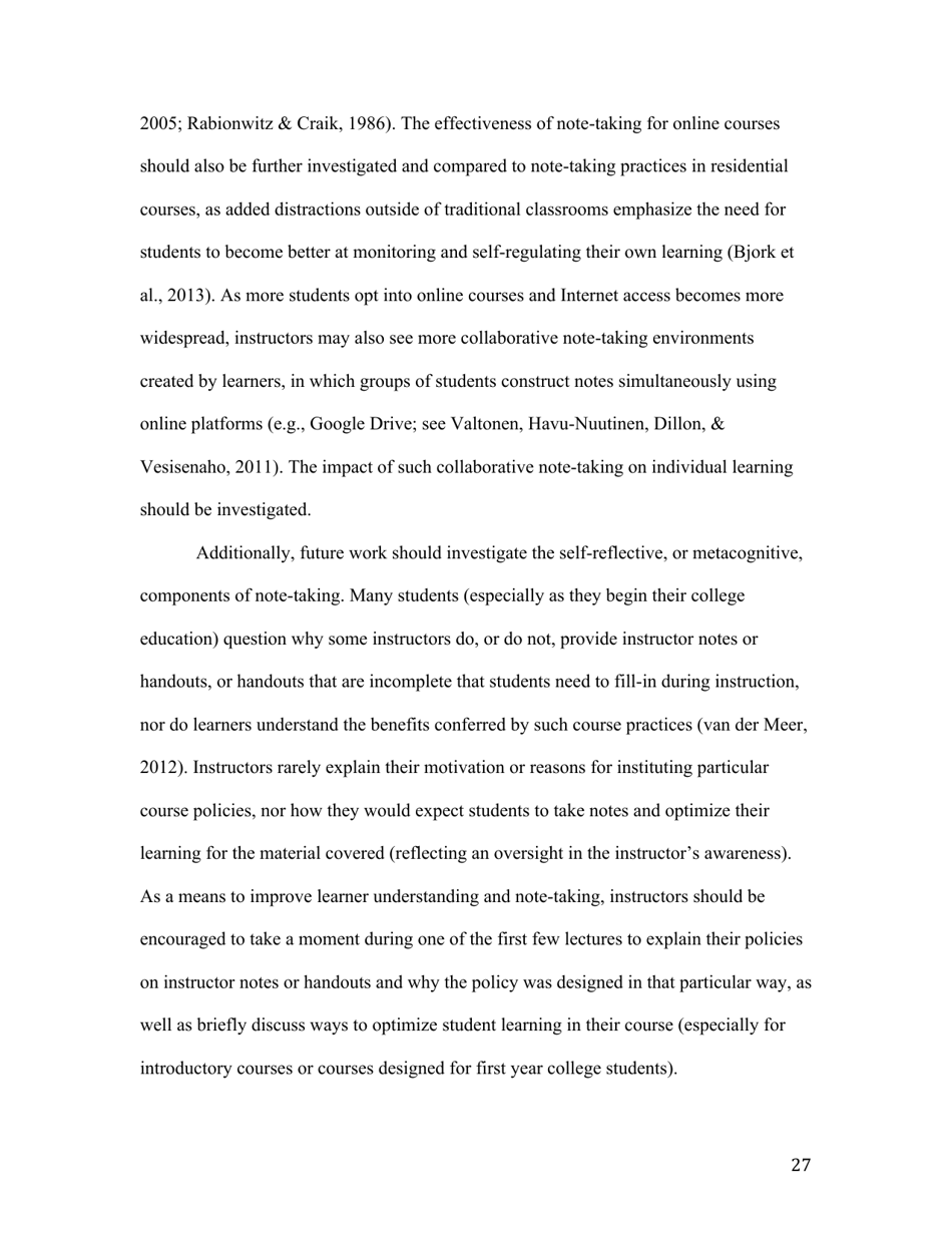 Notes on Note-Taking: Review of Research and Insights for Students and Instructors - Michael C. Friedman, Harvard University, Page 27