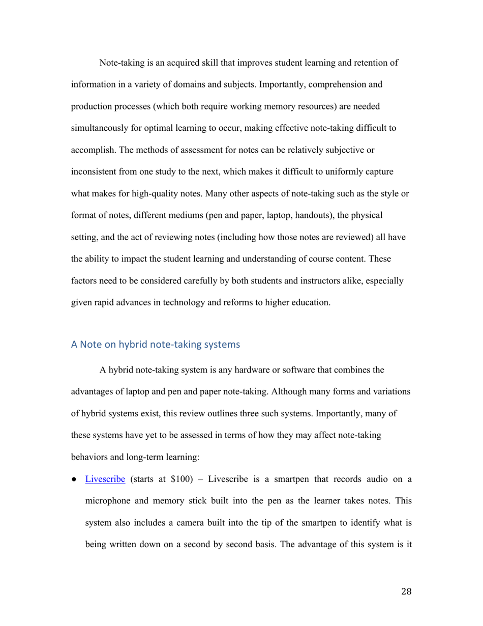 Notes on Note-Taking: Review of Research and Insights for Students and Instructors - Michael C. Friedman, Harvard University, Page 28