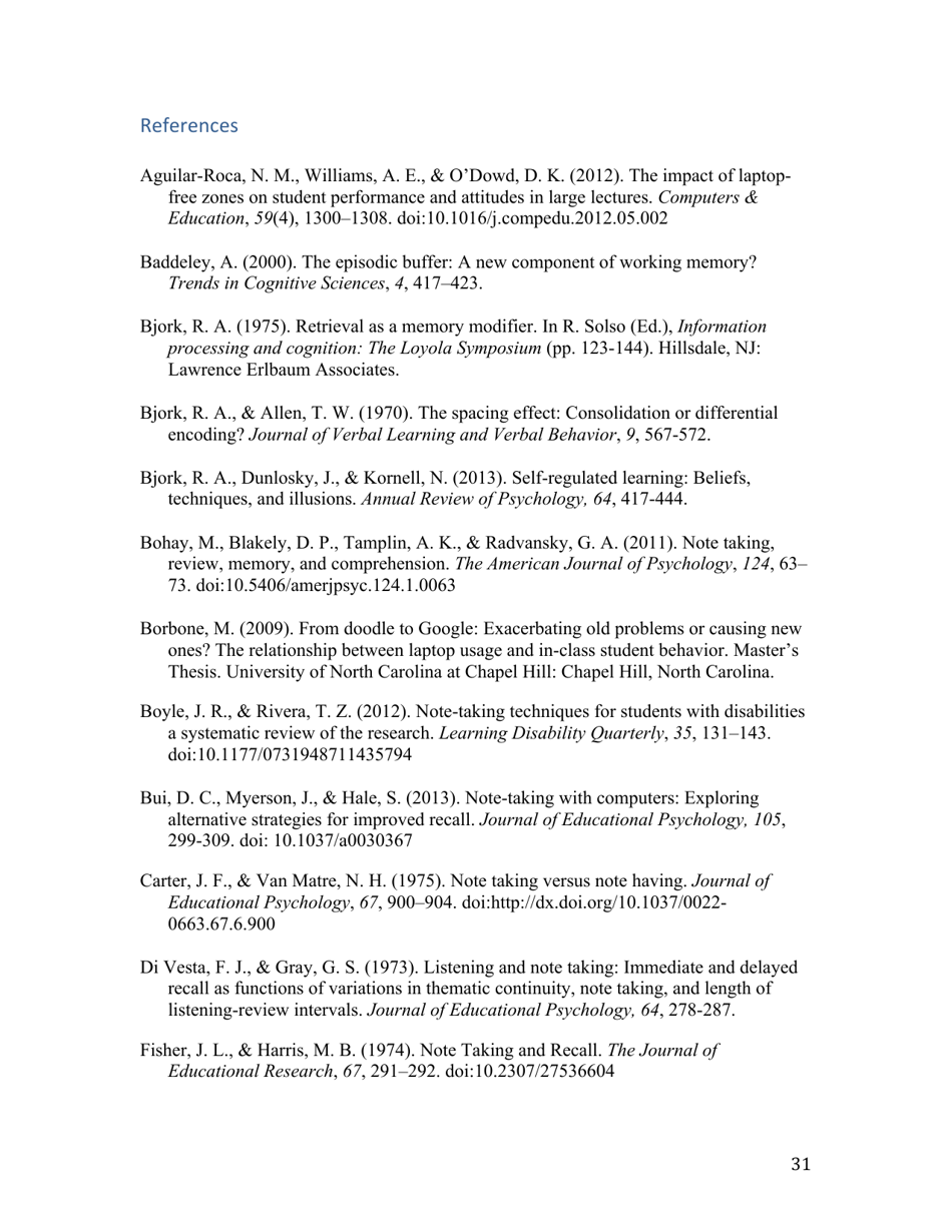 Notes on Note-Taking: Review of Research and Insights for Students and Instructors - Michael C. Friedman, Harvard University, Page 31