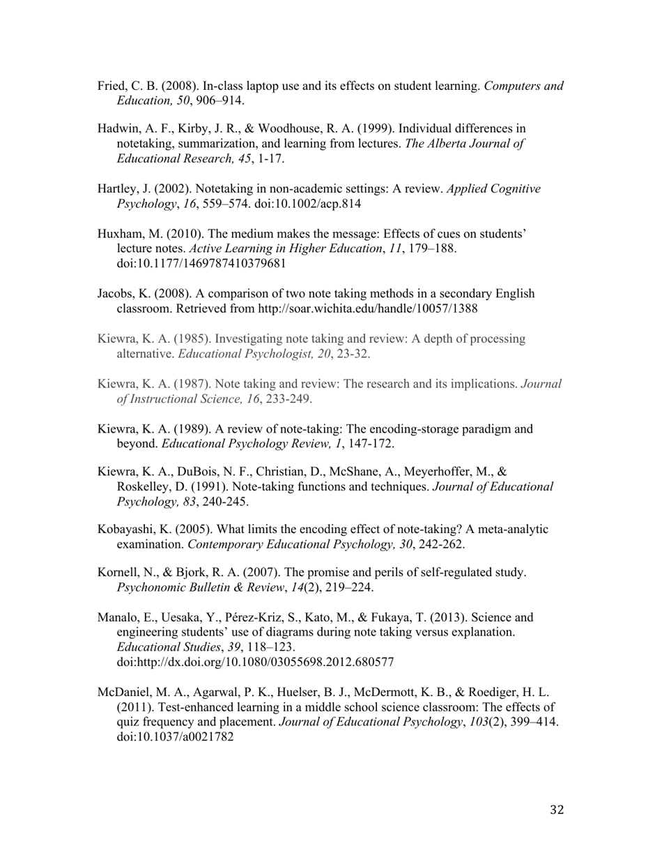 Notes on Note-Taking: Review of Research and Insights for Students and Instructors - Michael C. Friedman, Harvard University, Page 32