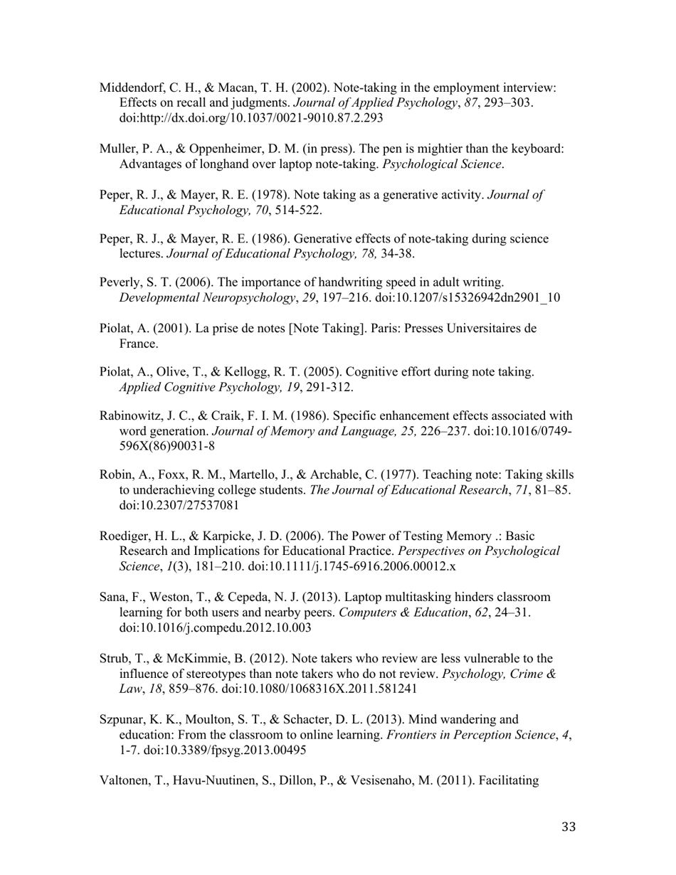 Notes on Note-Taking: Review of Research and Insights for Students and Instructors - Michael C. Friedman, Harvard University, Page 33