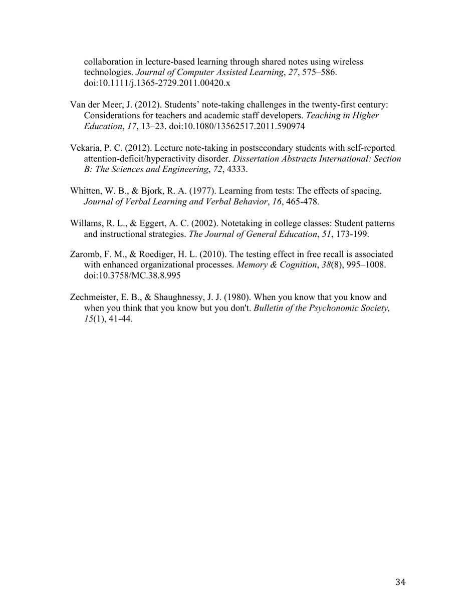 Notes on Note-Taking: Review of Research and Insights for Students and Instructors - Michael C. Friedman, Harvard University, Page 34
