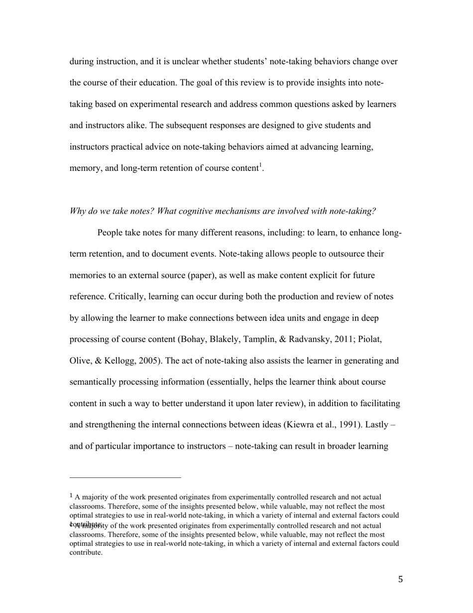 Notes on Note-Taking: Review of Research and Insights for Students and Instructors - Michael C. Friedman, Harvard University, Page 5