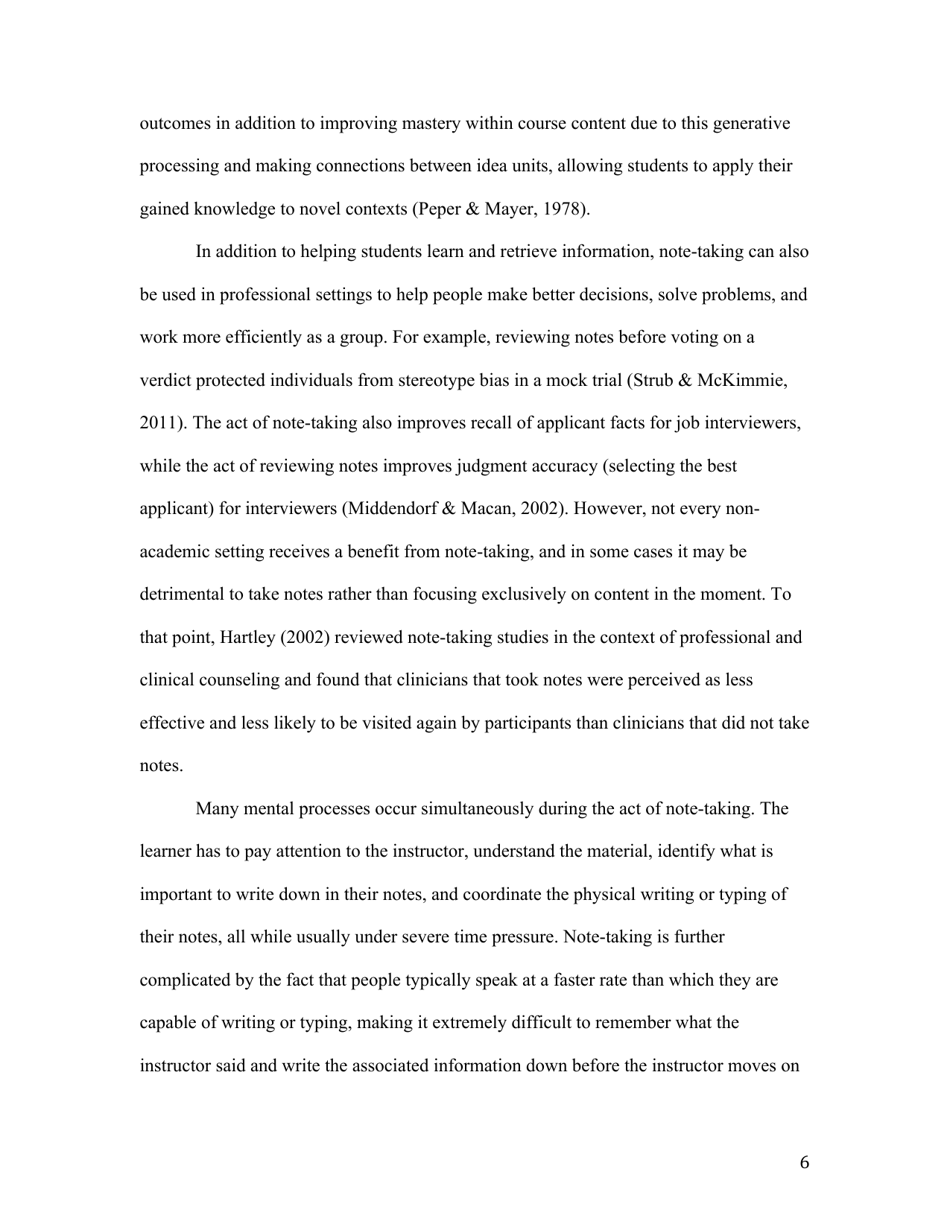Notes on Note-Taking: Review of Research and Insights for Students and Instructors - Michael C. Friedman, Harvard University, Page 6