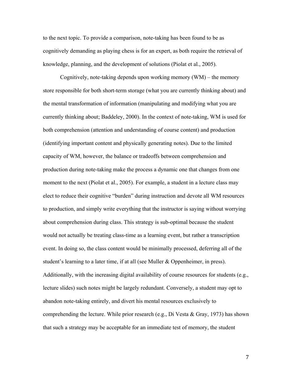 Notes on Note-Taking: Review of Research and Insights for Students and Instructors - Michael C. Friedman, Harvard University, Page 7