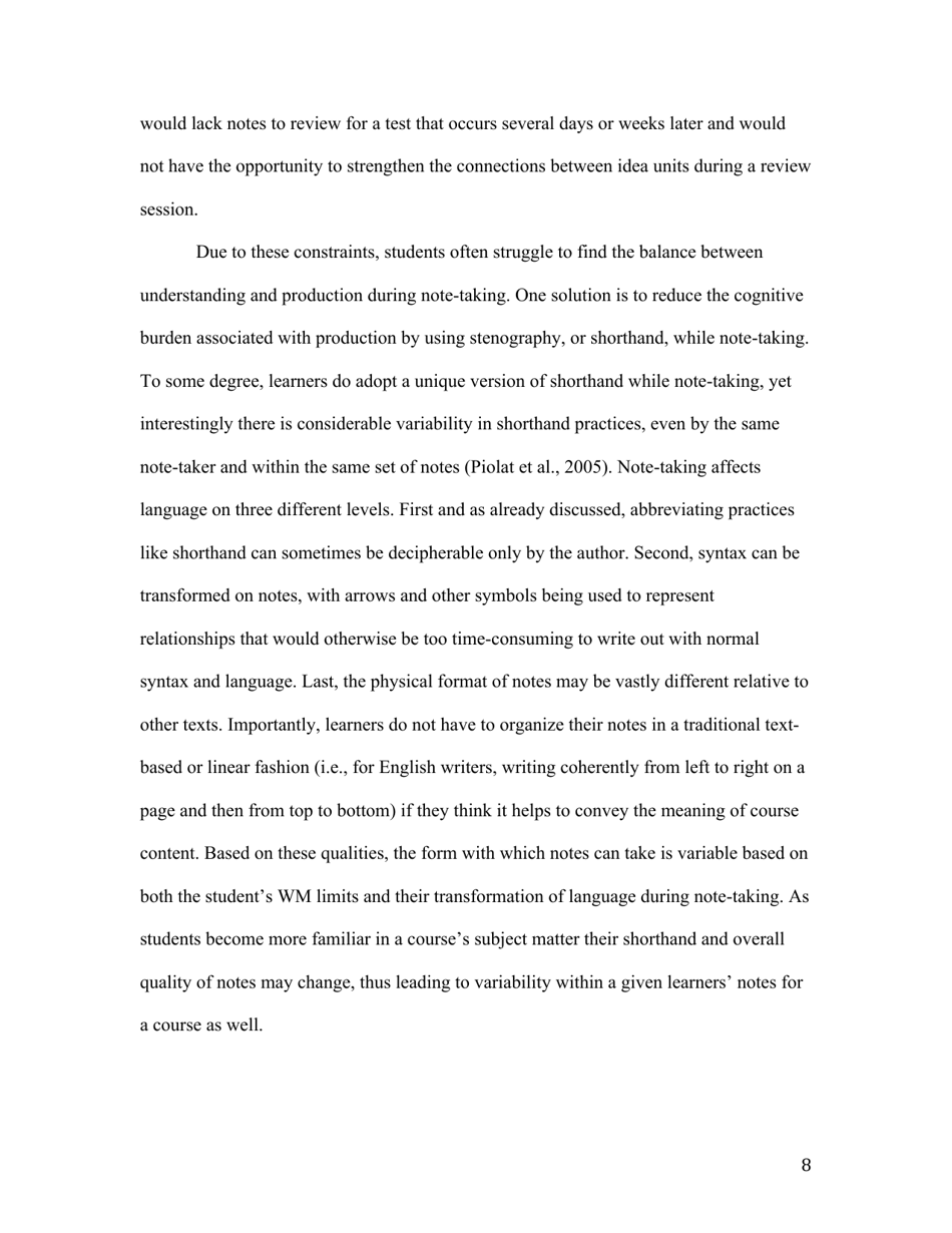 Notes on Note-Taking: Review of Research and Insights for Students and Instructors - Michael C. Friedman, Harvard University, Page 8