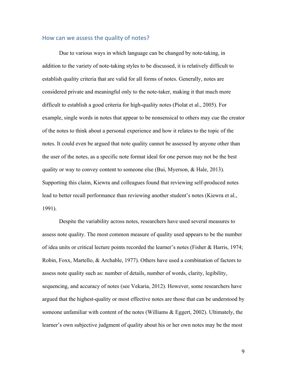 Notes on Note-Taking: Review of Research and Insights for Students and Instructors - Michael C. Friedman, Harvard University, Page 9