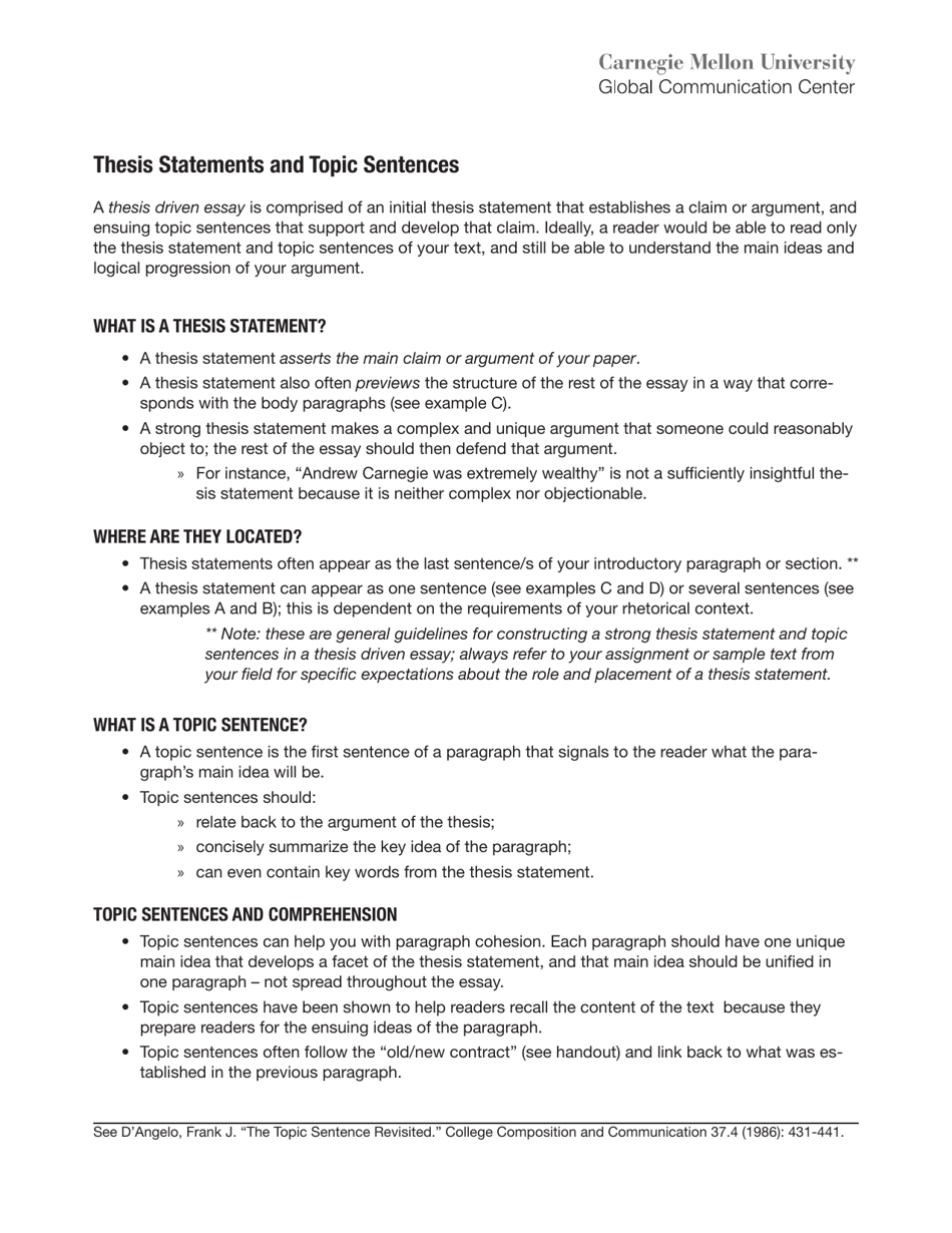 Thesis Statements and Topic Sentences - Carnegie Mellon University ...