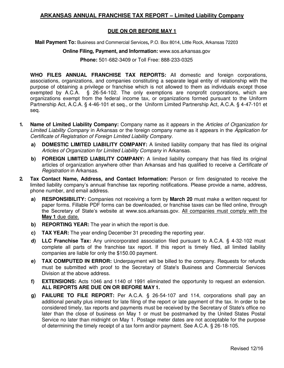 Annual LLC Franchise Tax Report - Arkansas, Page 2