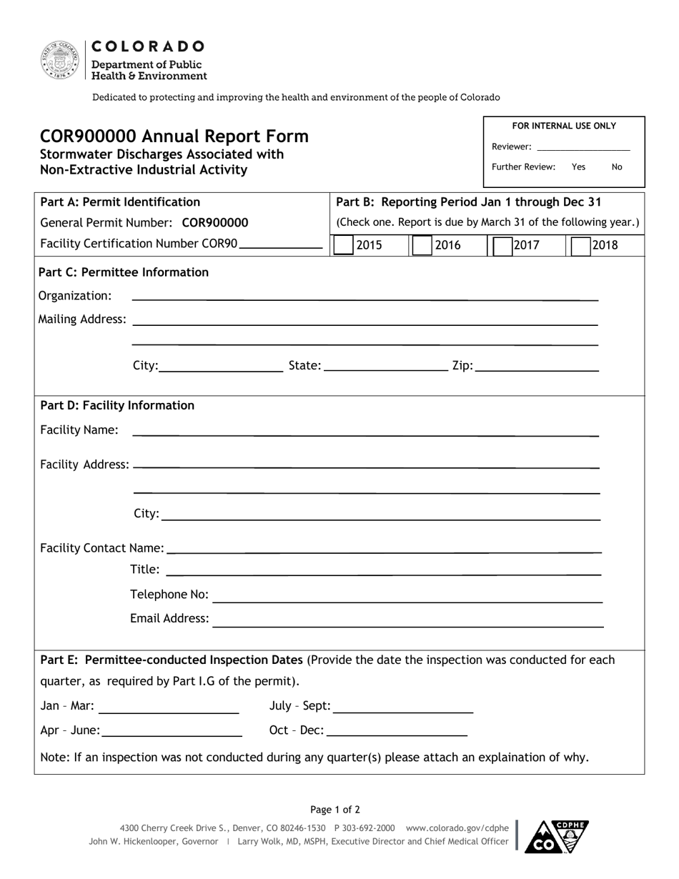 Form COR900000 Annual Report Form - Colorado, Page 1