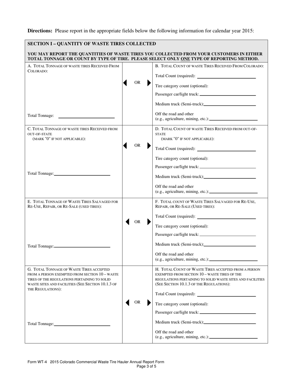 Form WT-4 Colorado Commercial Waste Tire Annual Report Form - Colorado, Page 3