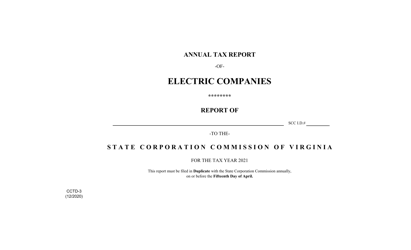 Document preview: Form CCTD-3 Annual Tax Report of Electric Companies - Virginia