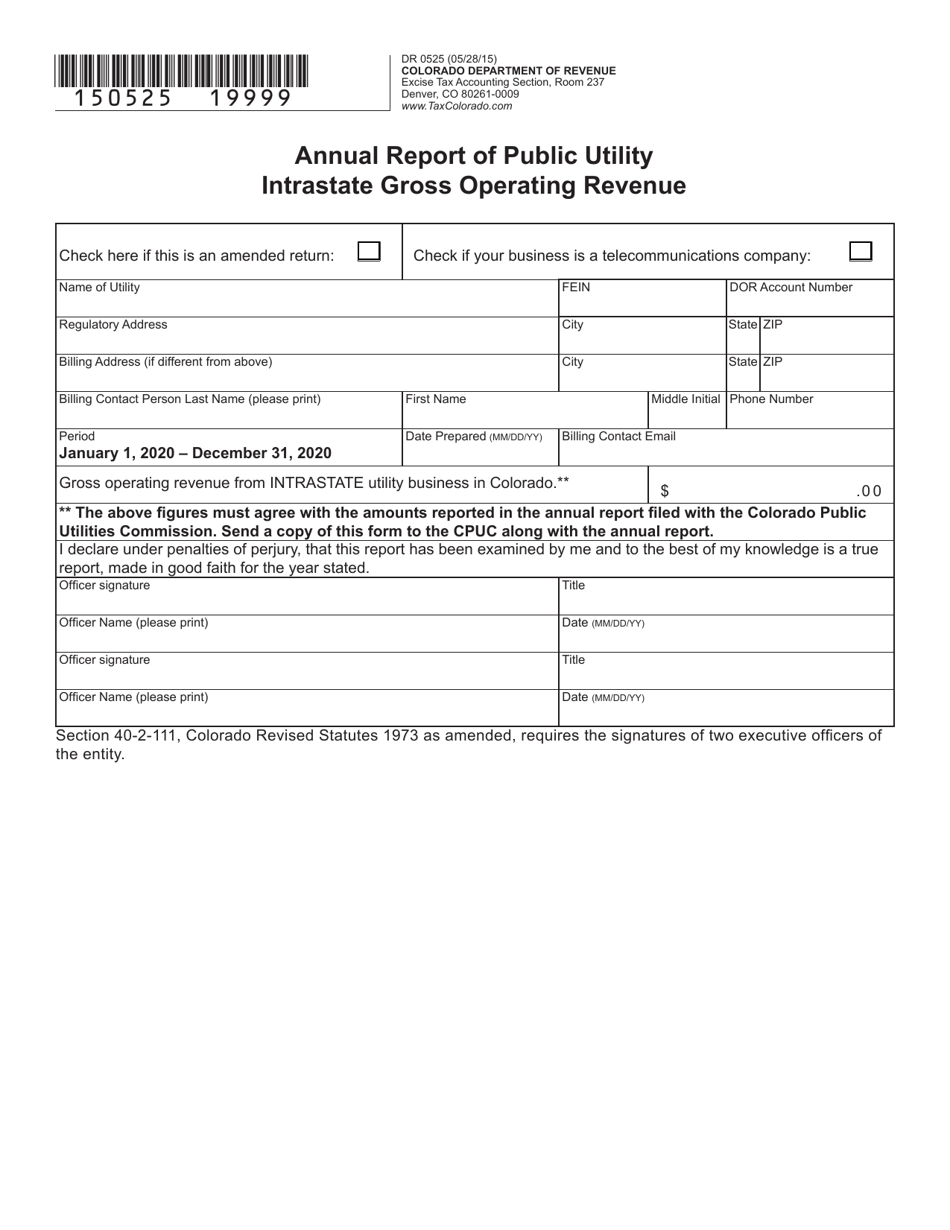 Form DR0525 Annual Report of Public Utility Intrastate Gross Operating Revenue - Colorado, Page 2