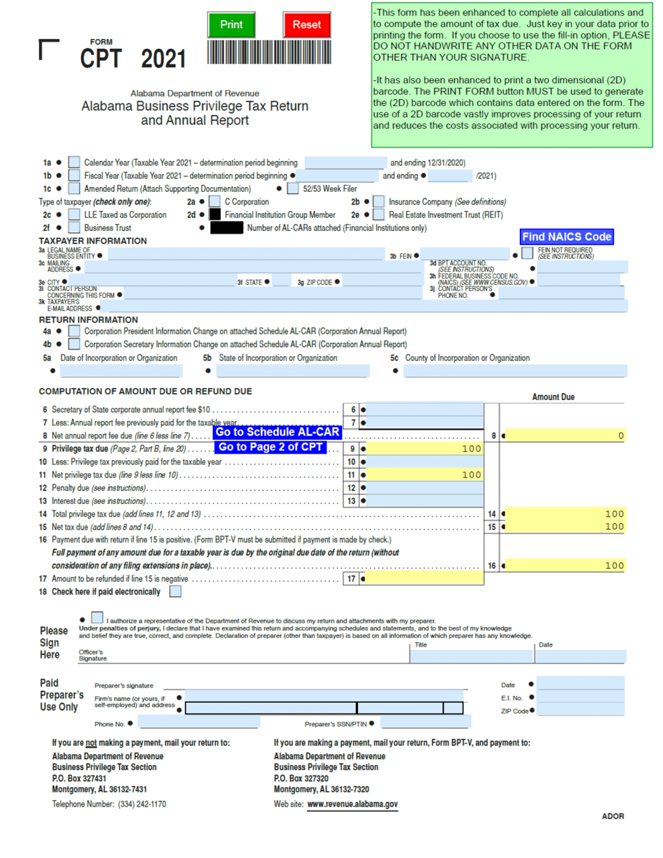 Alabama Fillable Tax Form Printable Forms Free Online