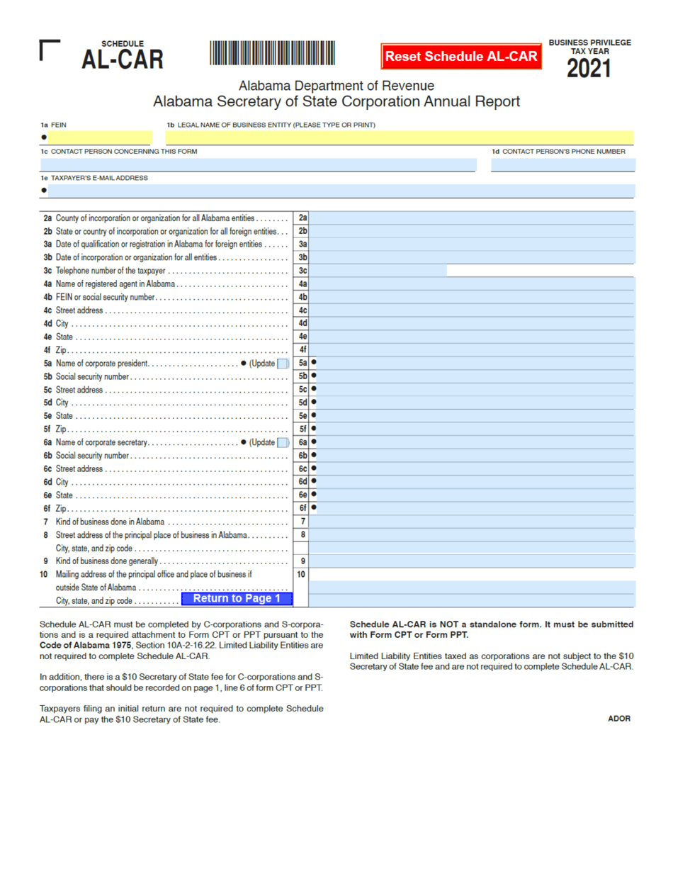 Form CPT Download Fillable PDF or Fill Online Alabama Business
