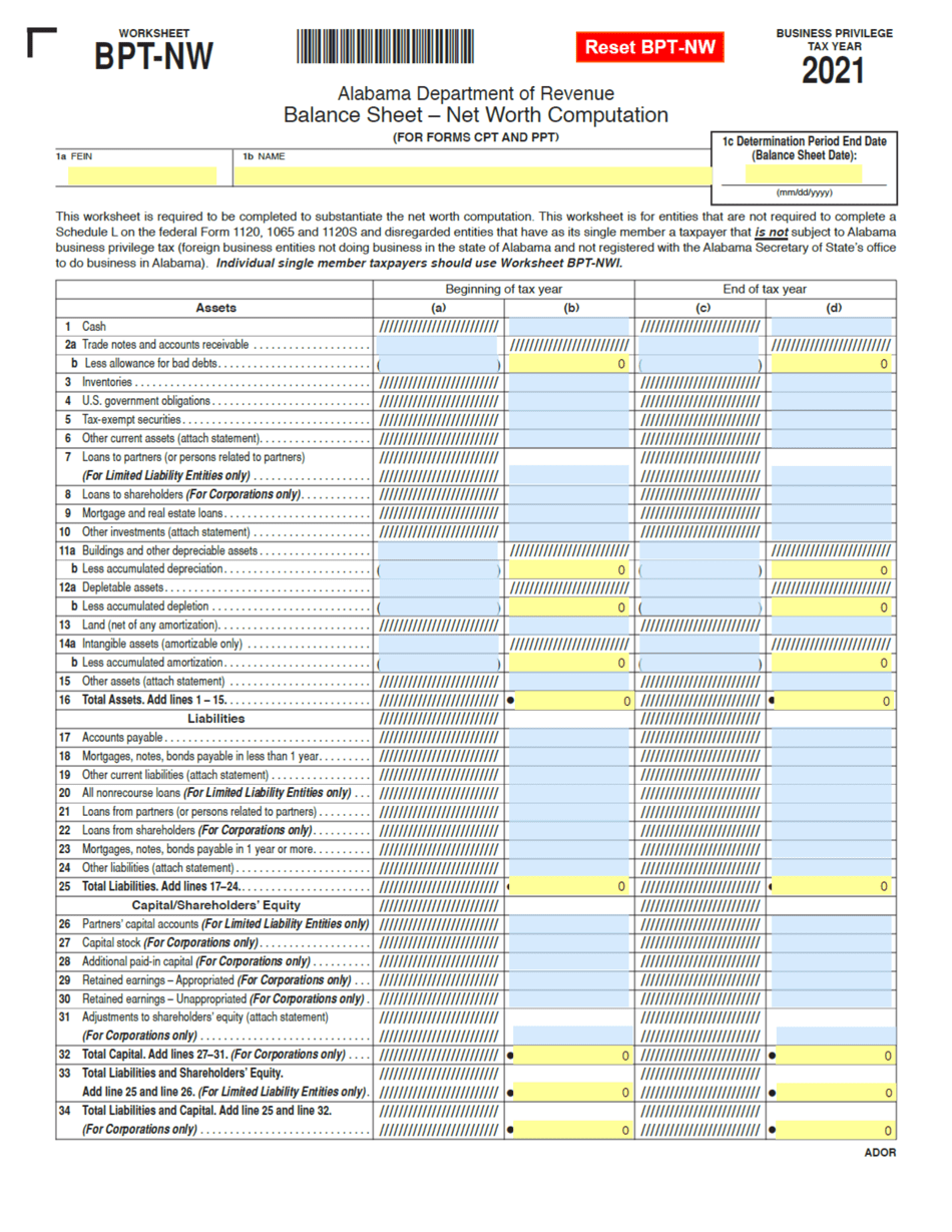 Form CPT Alabama Business Privilege Tax Return and Annual Report - Alabama, Page 4