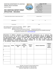 Montana Import Permit Application: Biologics - Montana