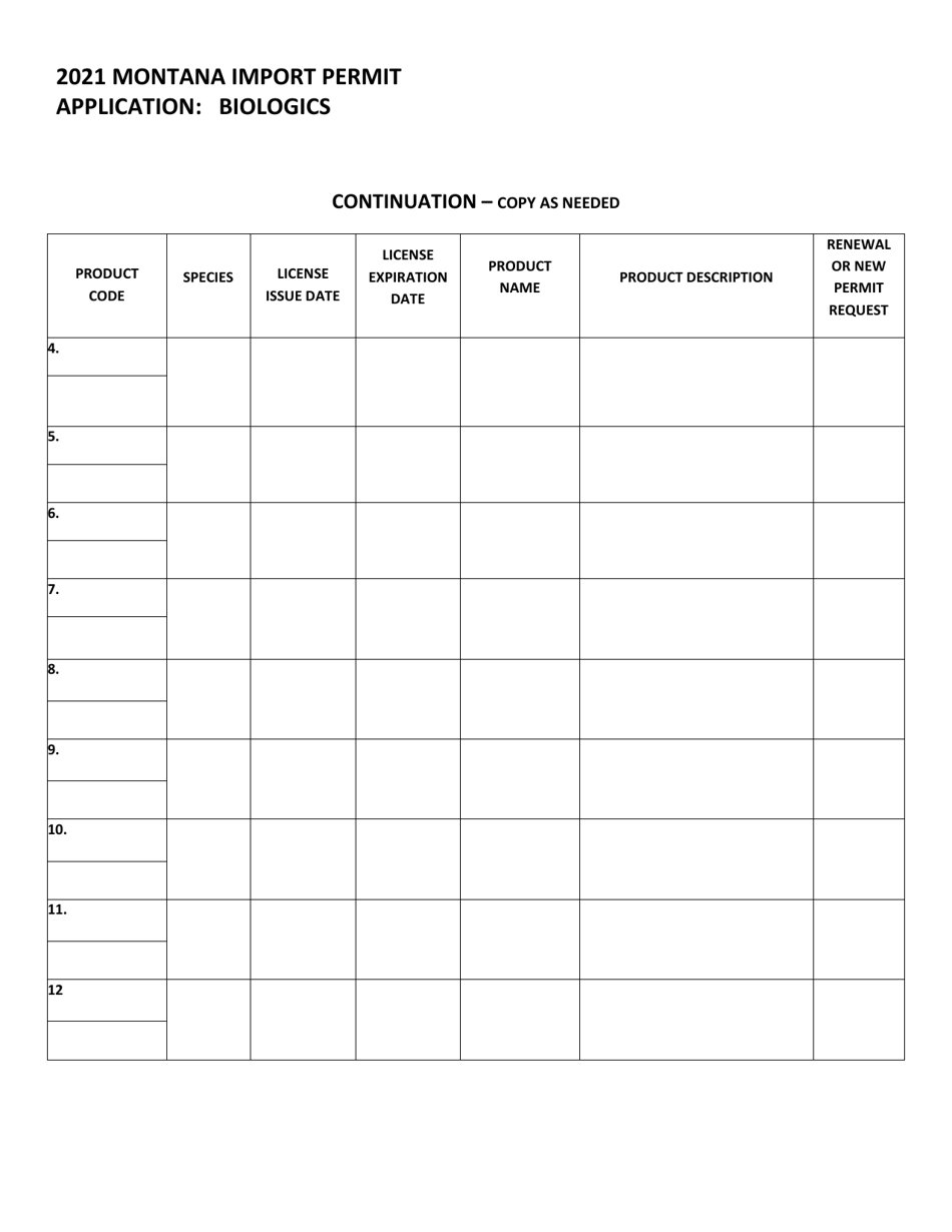 Montana Import Permit Application: Biologics - Montana, Page 2