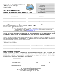 &quot;Montana Annual License Application: Montana Bull Stud&quot; - Montana, 2021