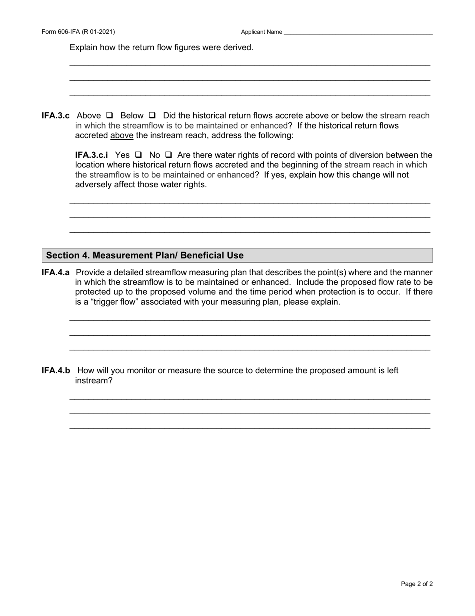 Form 606-IFA Application for Change in Appropriation Right Change to Instream Flow Addendum - Montana, Page 2