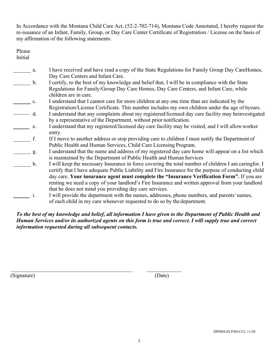 Form DPHHS-ECFSD-CCL Change of Director / Facility Name / Address / Ages for Registration / License Certificate Infant, Family, Group, and Center Child Care Facility - Montana, Page 3