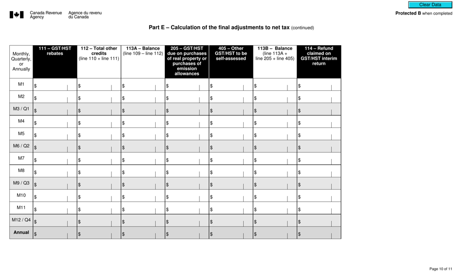 Form GST494 Gst / Hst Final Return for Selected Listed Financial Institutions - Canada, Page 10