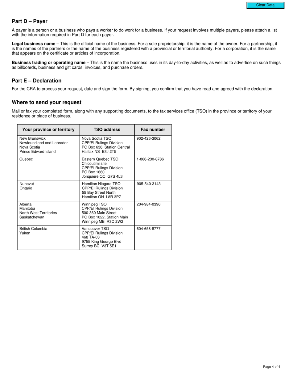 Form CPT1 Request for a Cpp / Ei Ruling - Employee or Self-employed - Canada, Page 4