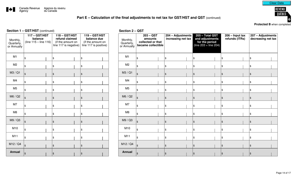 Form RC7294 Gst / Hst and Qst Final Return for Selected Listed Financial Institutions - Canada, Page 14