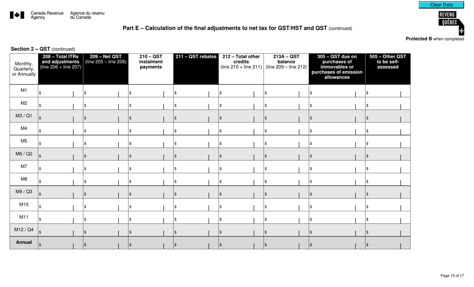 Form RC7294 Gst / Hst and Qst Final Return for Selected Listed Financial Institutions - Canada, Page 15