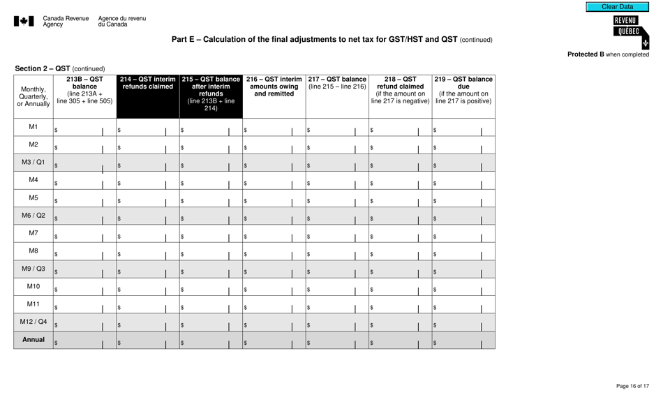 Form RC7294 Gst / Hst and Qst Final Return for Selected Listed Financial Institutions - Canada, Page 16