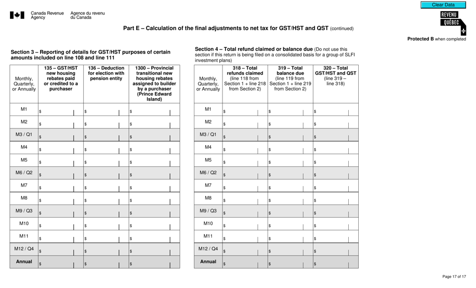 Form RC7294 Gst / Hst and Qst Final Return for Selected Listed Financial Institutions - Canada, Page 17