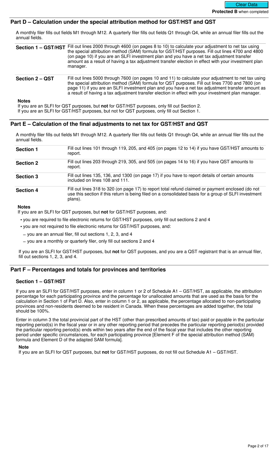 Form RC7294 Gst / Hst and Qst Final Return for Selected Listed Financial Institutions - Canada, Page 2