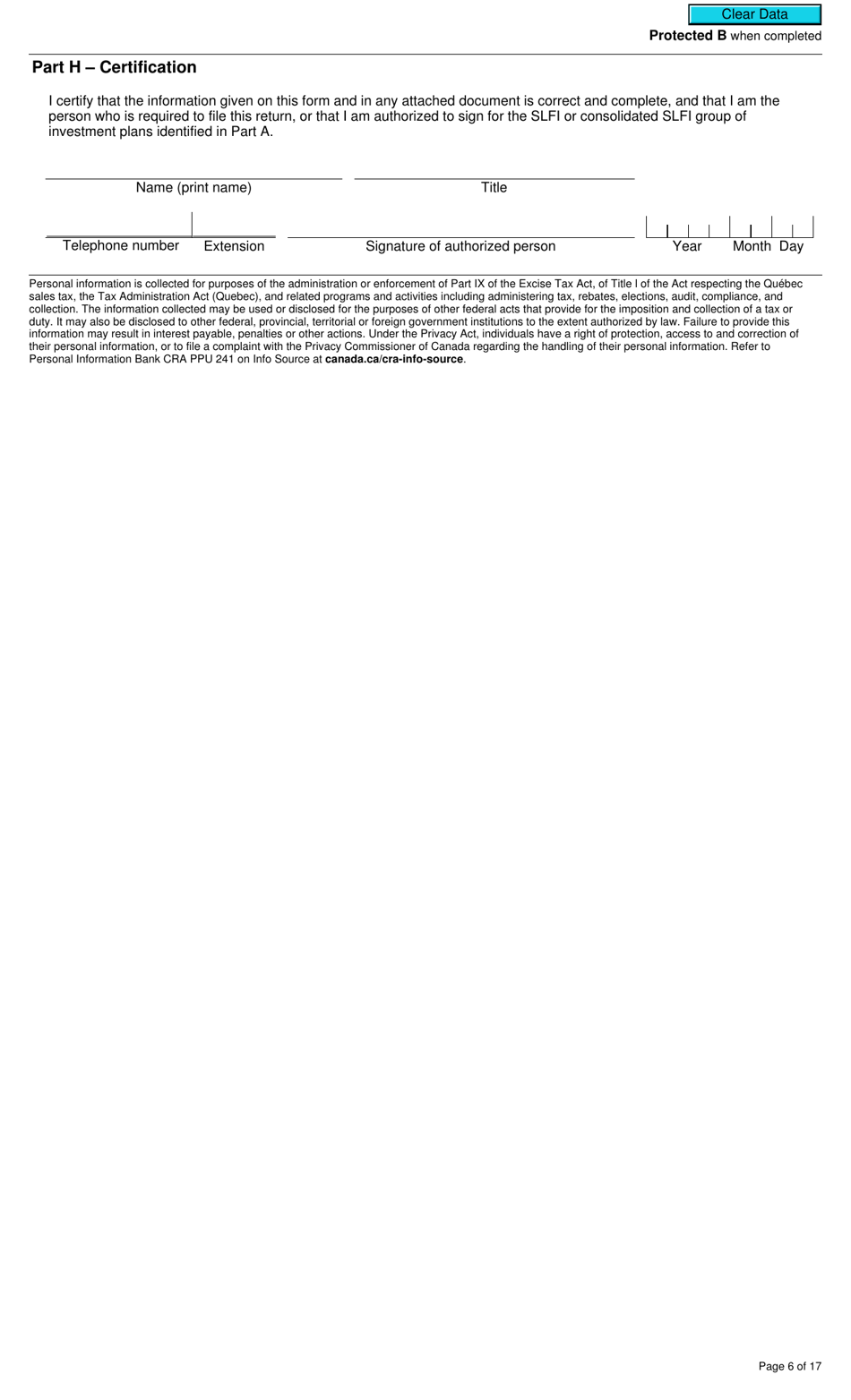 Form RC7294 Gst / Hst and Qst Final Return for Selected Listed Financial Institutions - Canada, Page 6